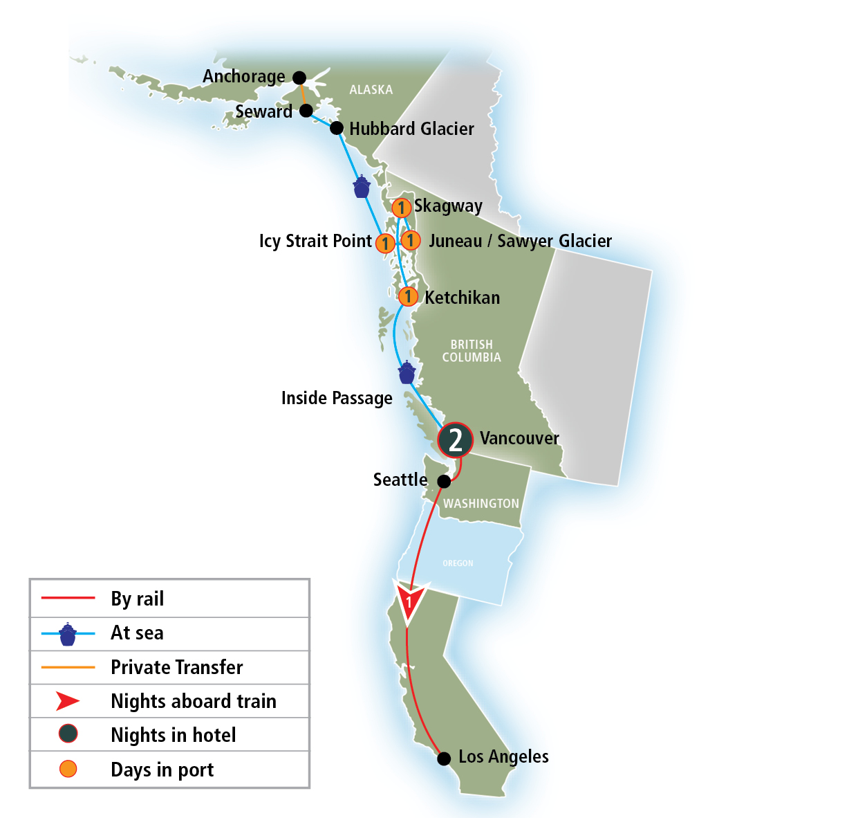 Alaska and Pacific Coast Rail and Sail with the Norwegian Jade® | Amtrak  Vacations®, image size:1241x1182
